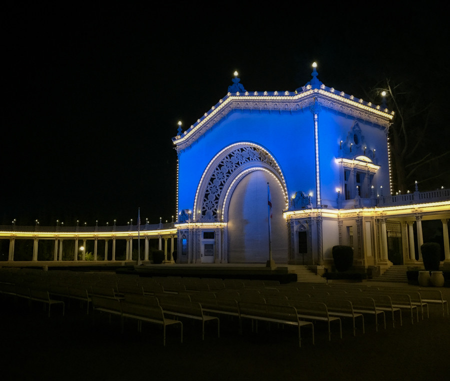 Organ Pavilion at night, Balboa Park, San Diego, California